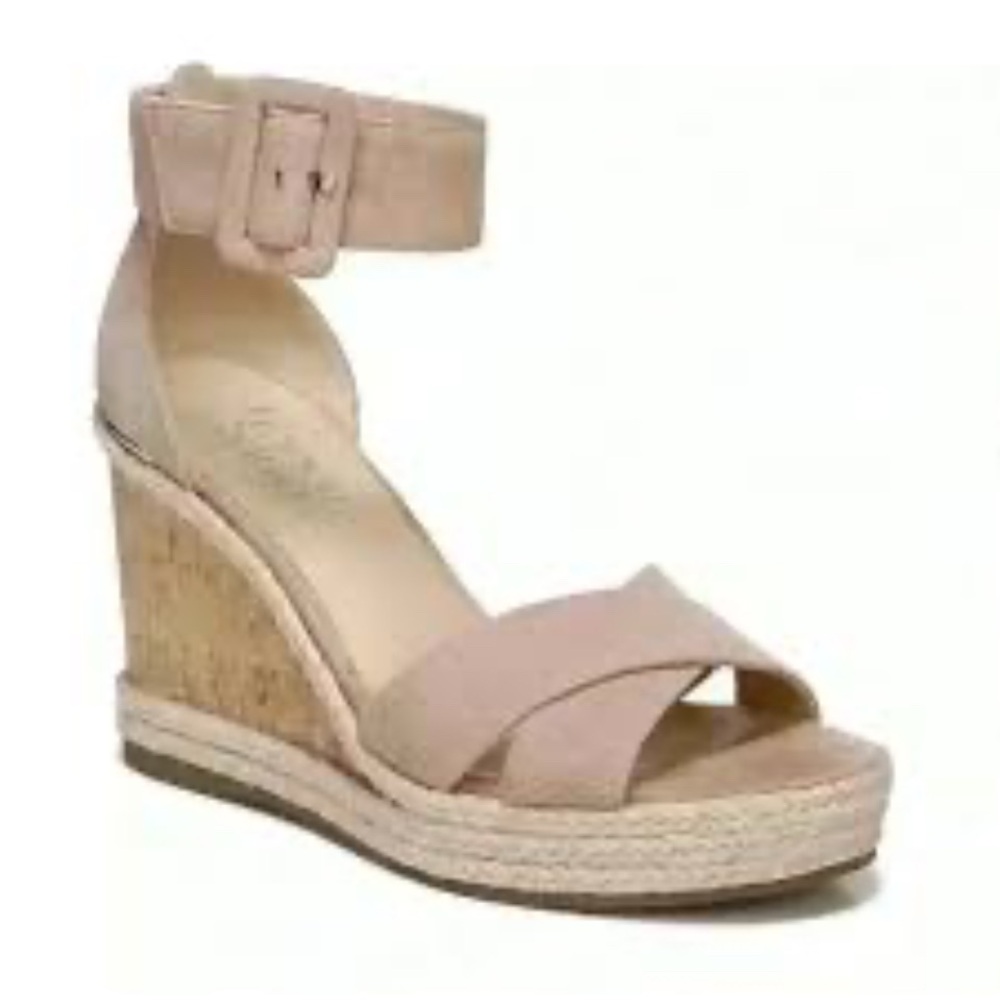 Franco Sarto Quintana Espadrilles 7.5M Tan Cork Heel Suede Sandals Wedge
